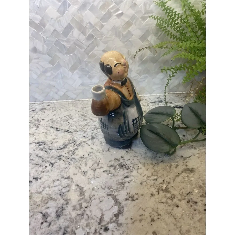 Vintage Ceramic Waiter Holding Pitcher Liquor Wine Decanter Bottle‎ Japan